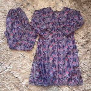 Purple & Pink Floral Kameez Trousers Co ord Matching Set Pakistani Indian Suit